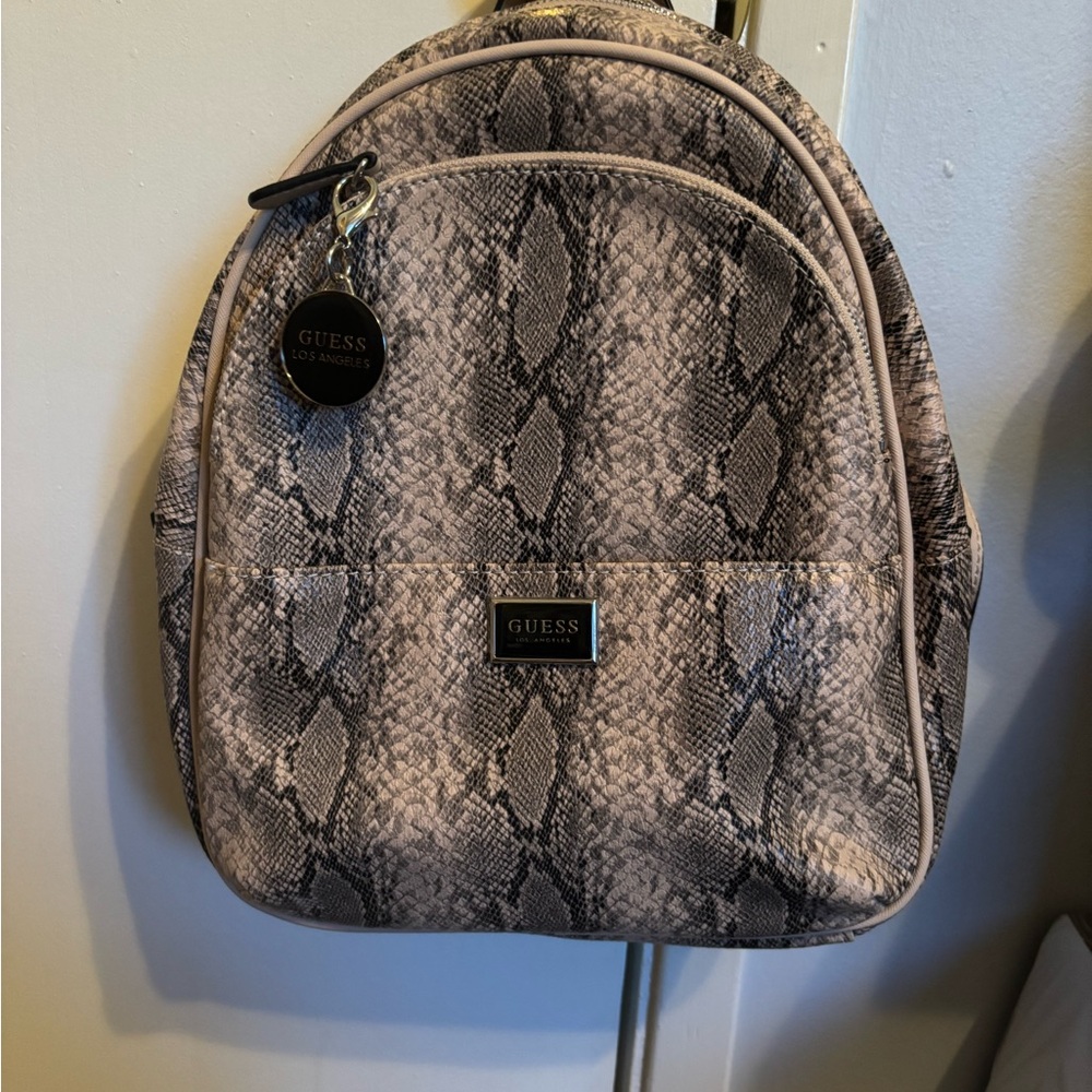 Guess Gray Backpack with Textured Snake Print